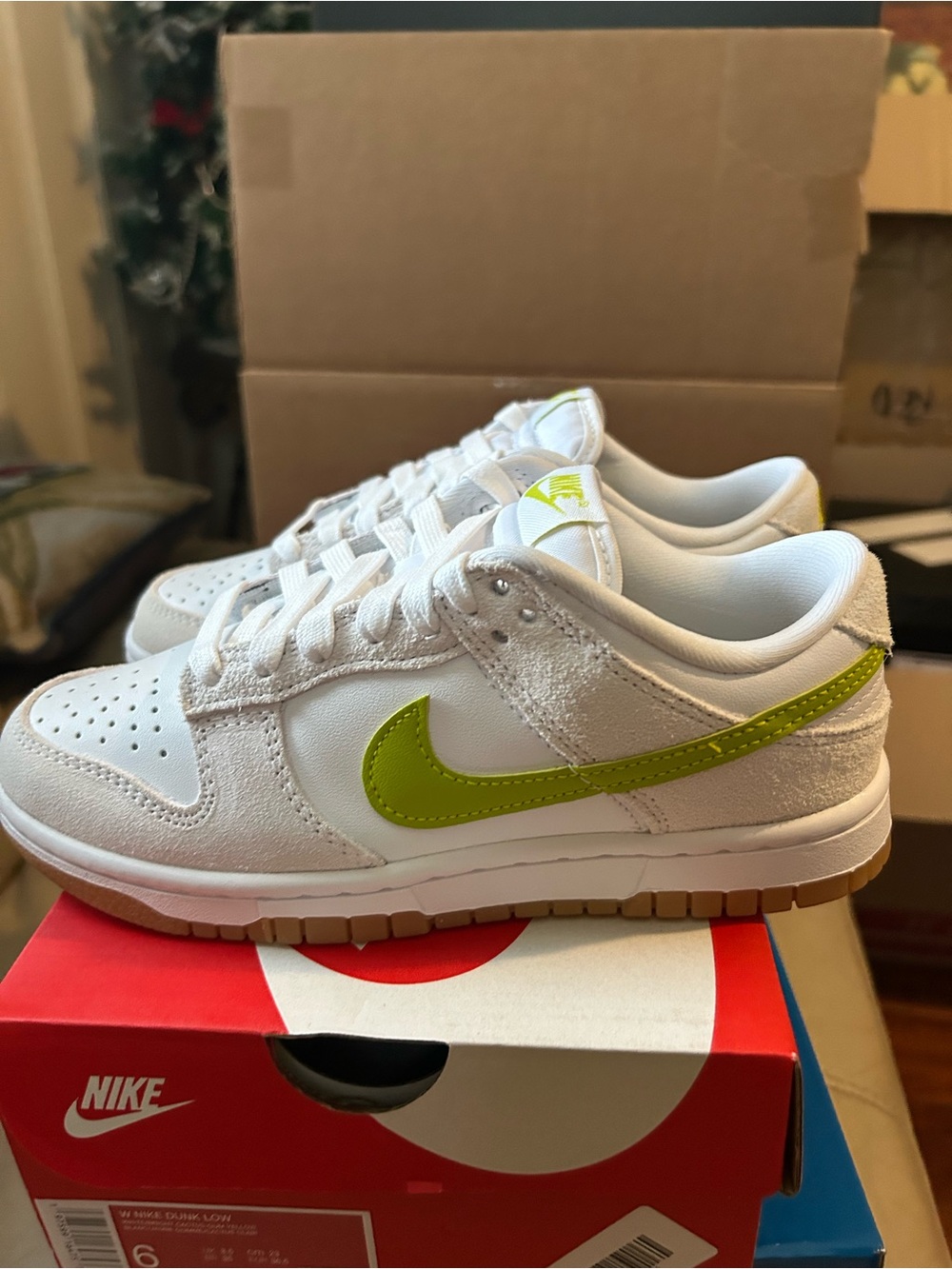 Women’s Nike Dunk Low White with Lime Swoosh